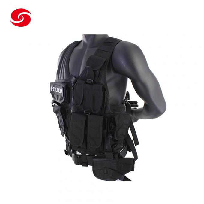 Chaleco multifuncional táctico de Airsoft de las bolsas de la seguridad negra de la policía con la malla