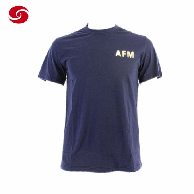 Camiseta azul militar del entrenamiento del O-cuello del Afm para el hombre