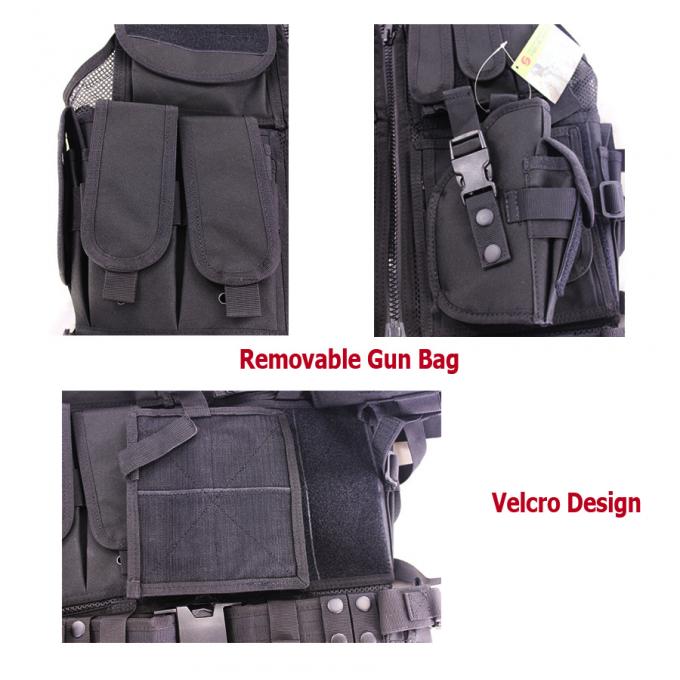 Chaleco multifuncional táctico de Airsoft de las bolsas de la seguridad negra de la policía con la malla
